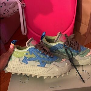 Off-White Blue and Green Trail Sneakers with Chunky Outsole